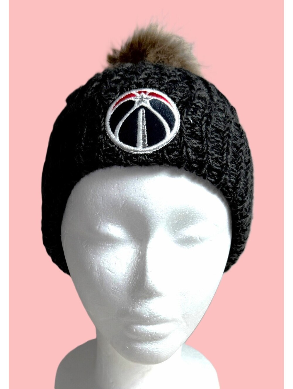 '47  Washington Wizards Womens Black Meeko Cuffed Knit Black Beanie Hat Fur Pom
